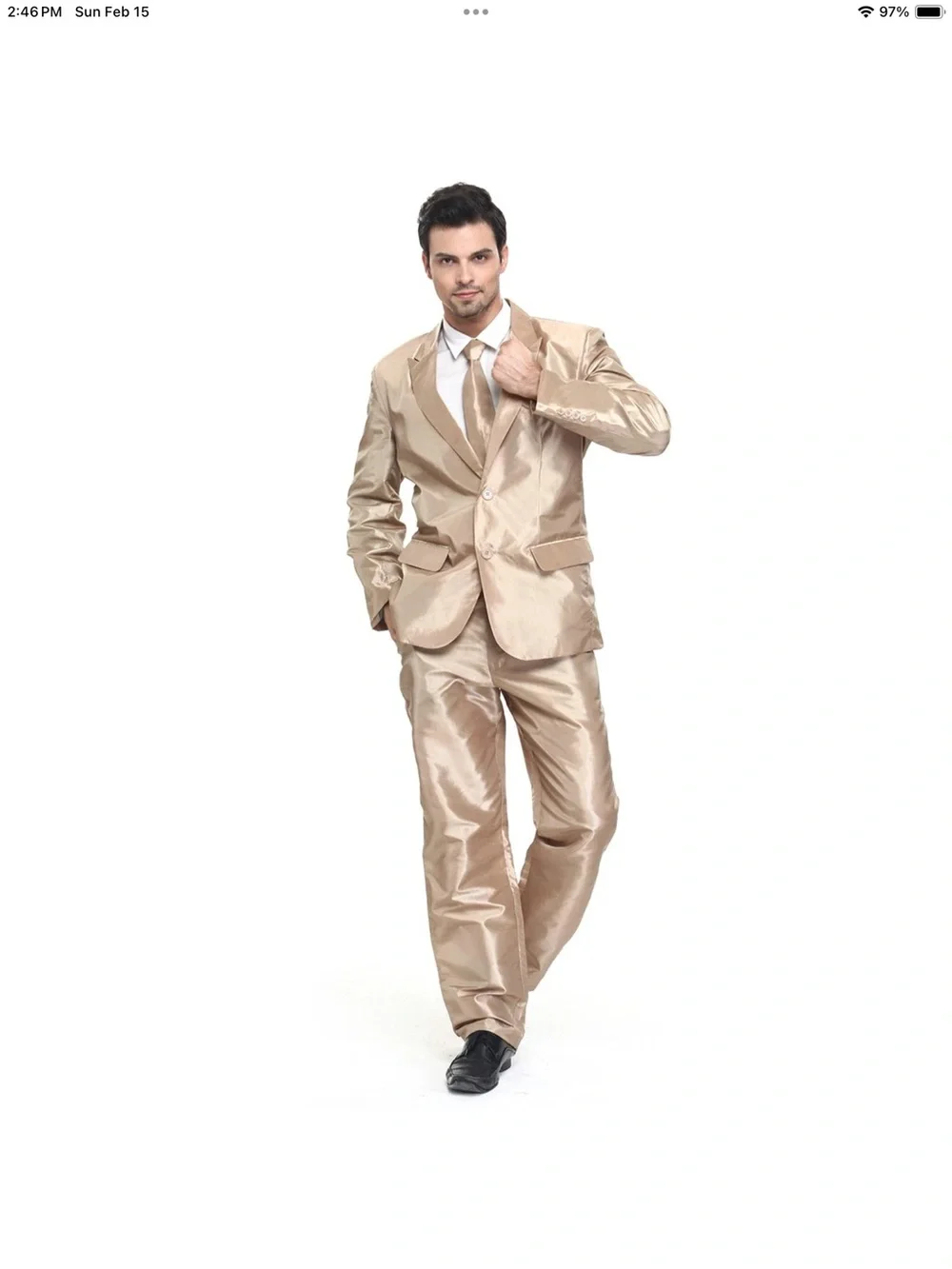 Mens Adult Suit Costume Magician Bachelor Party Jacket Tie Pants Gold Size XL